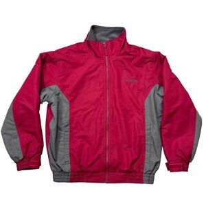 Cabelas Mens Red Gray Colorblock Full Zip Jacket Mock Neck Fleece Lined Size M